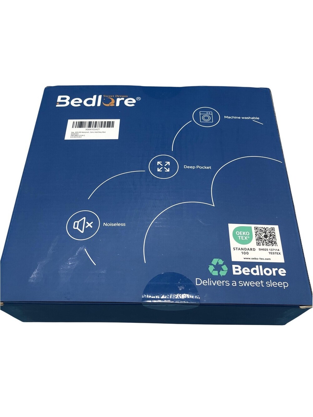 Bedlore Waterproof Mattress Protector Queen Navy Blue Deep Pocket Soft Noiseless